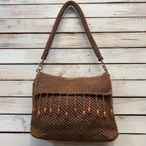 Y2K Boho Crochet Knit Beaded Fringe Hobo Shoulder Bag Festival Woven Purse